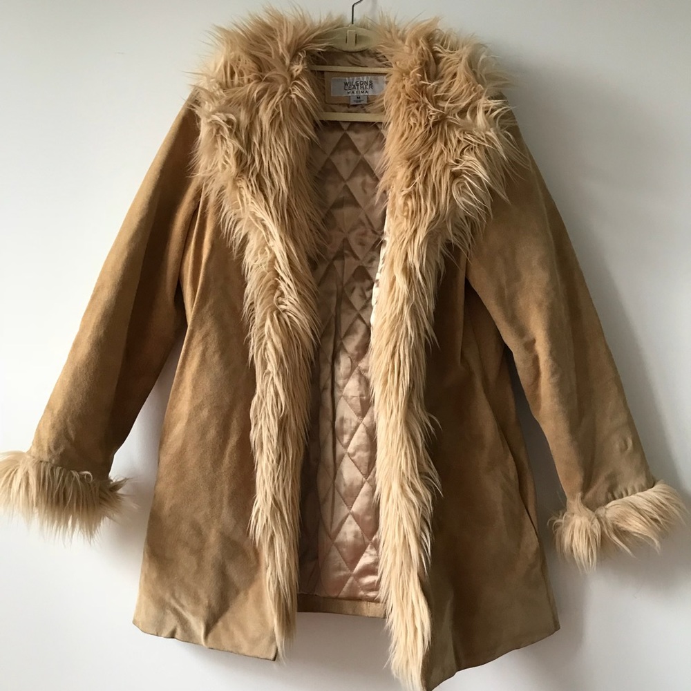 WILSONS LEATHER ~ Vintage Tan Fur Leather Penny Lane Coat